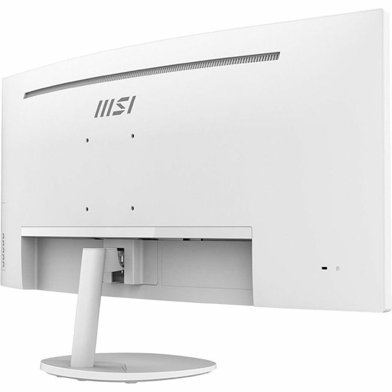 Rear view of MSI Pro MP341CQW monitor showing clean white design and VESA mount points