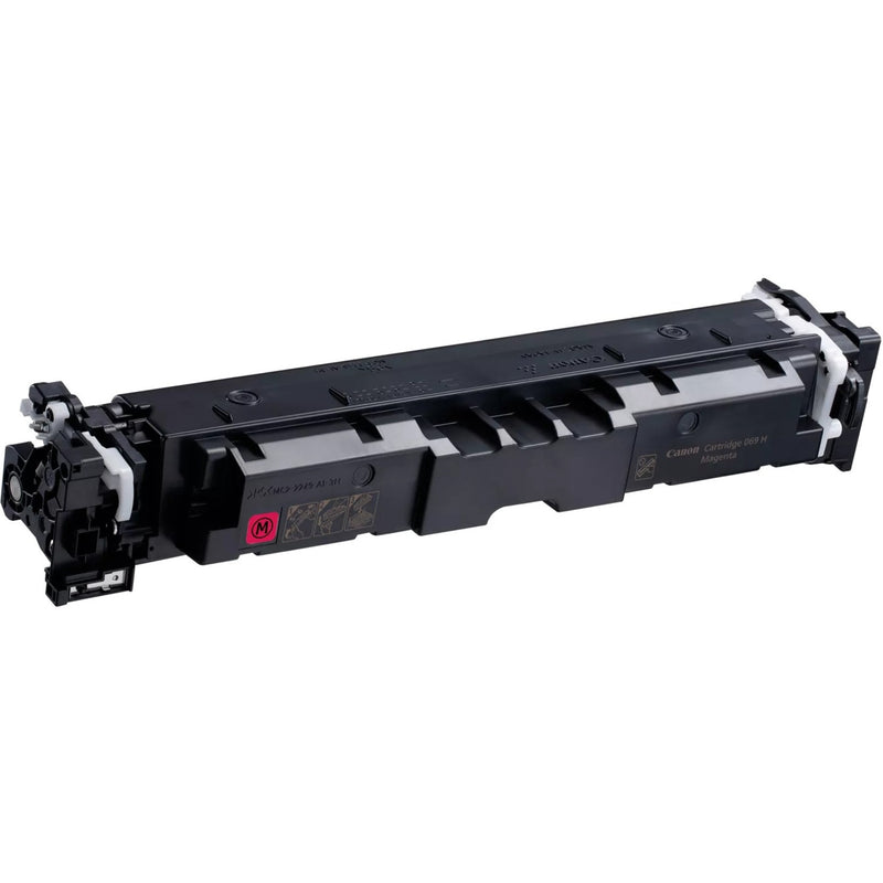 Side view of Canon 069H magenta toner cartridge showing internal structure and compatibility markings