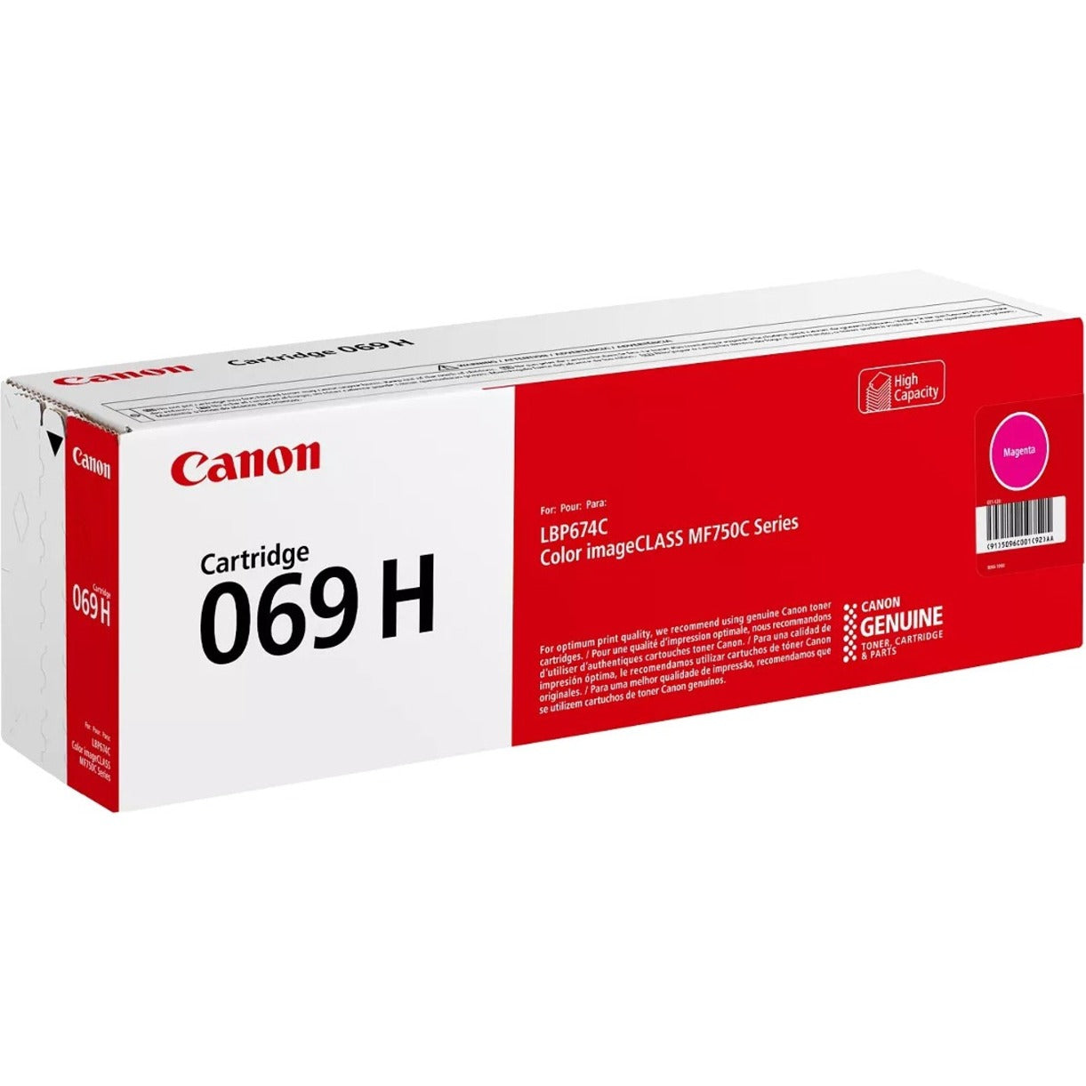 Detailed view of Canon 069H toner cartridge packaging showing product specifications and authenticity markers-alternate-image5