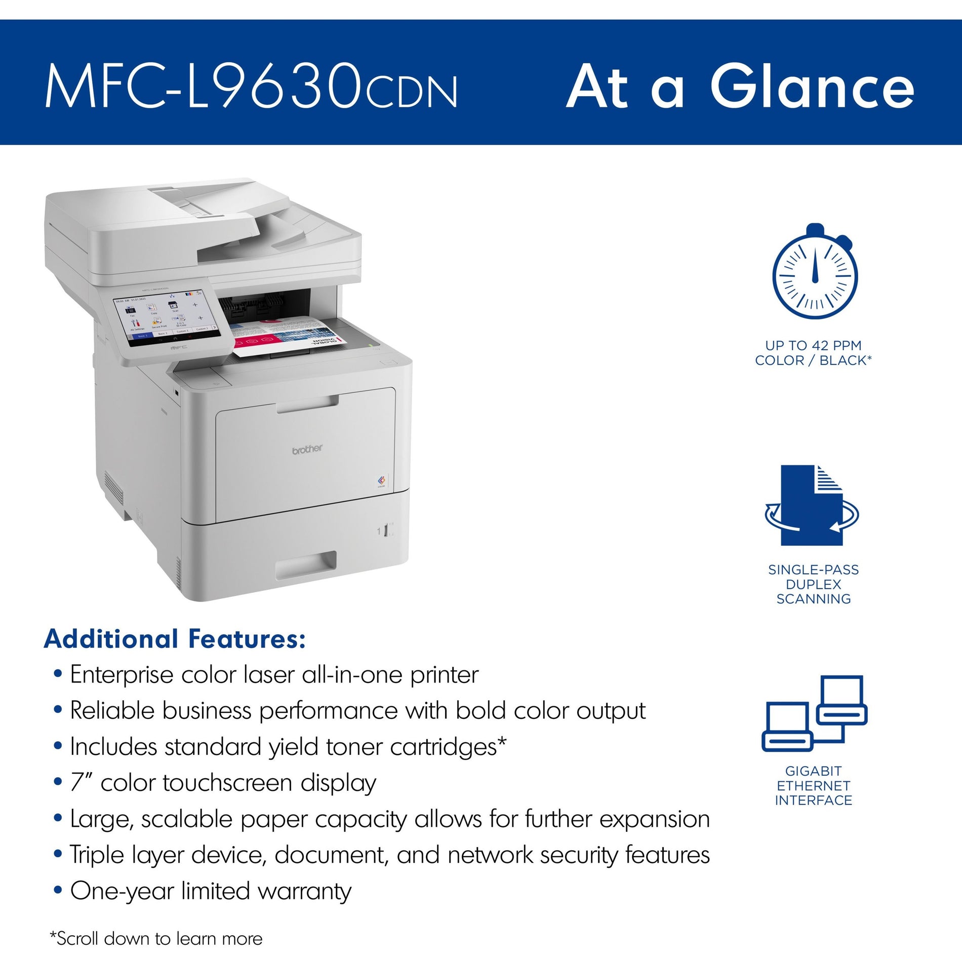 Brother MFC-L9630CDN Workhorse Color Laser Printer, Duplex Printing, Wireless Printing, 42 ppm