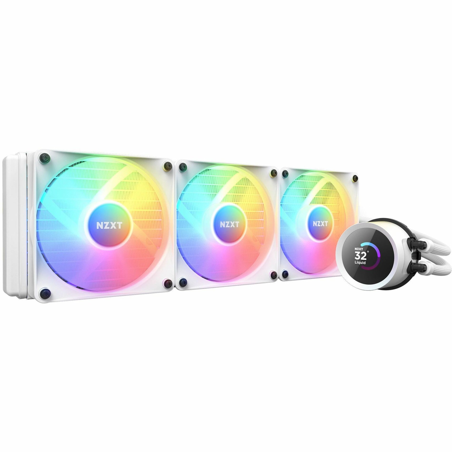 NZXT RL-KR360-W1 海妖 360 RGB 液冷散热器，360mm 一体式水冷带 RGB 控制器和 RGB 风扇，白色