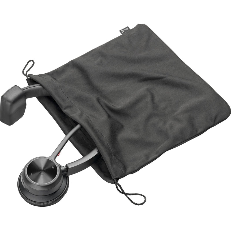 Poly Voyager 4310 headset with protective carrying pouch showing storage solution