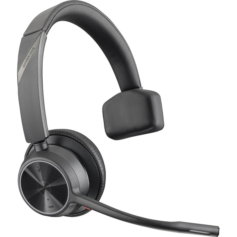 Angled view of Poly Voyager 4310 headset displaying USB-C connection and Bluetooth capabilities