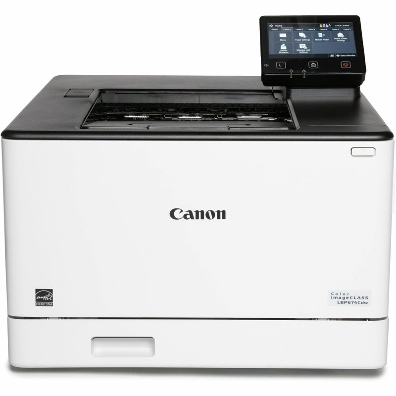 Front view of Canon imageCLASS LBP674Cdw color laser printer with 5-inch touchscreen display