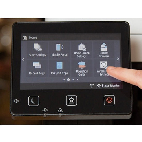 Close-up of Canon LBP674Cdw touchscreen interface showing menu options