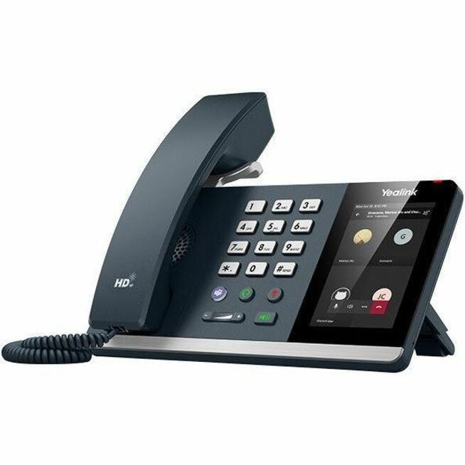 Yealink MP54-Zoom IP phone with 4-inch touch screen display showing Zoom interface and HD handset in classic gray