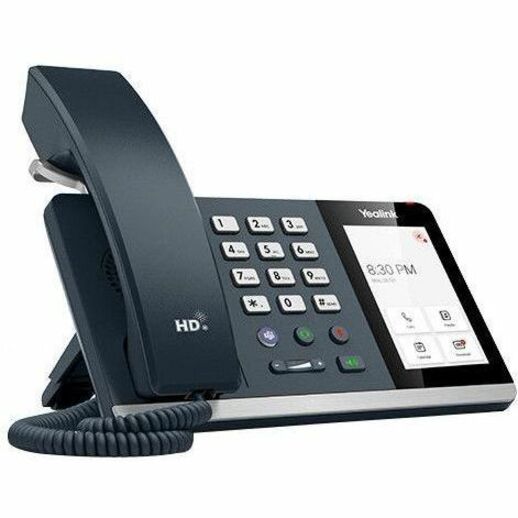 Side angle view of Yealink MP54-Zoom IP phone showing adjustable stand and ergonomic design