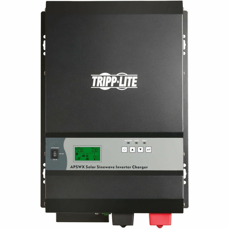 Straight-on view of Tripp Lite solar inverter showing industrial construction and mounting points