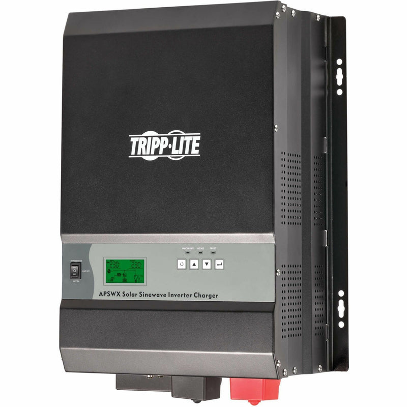 Front view of Tripp Lite APSWX2K24VMPPT solar inverter showing LCD display panel and control interface