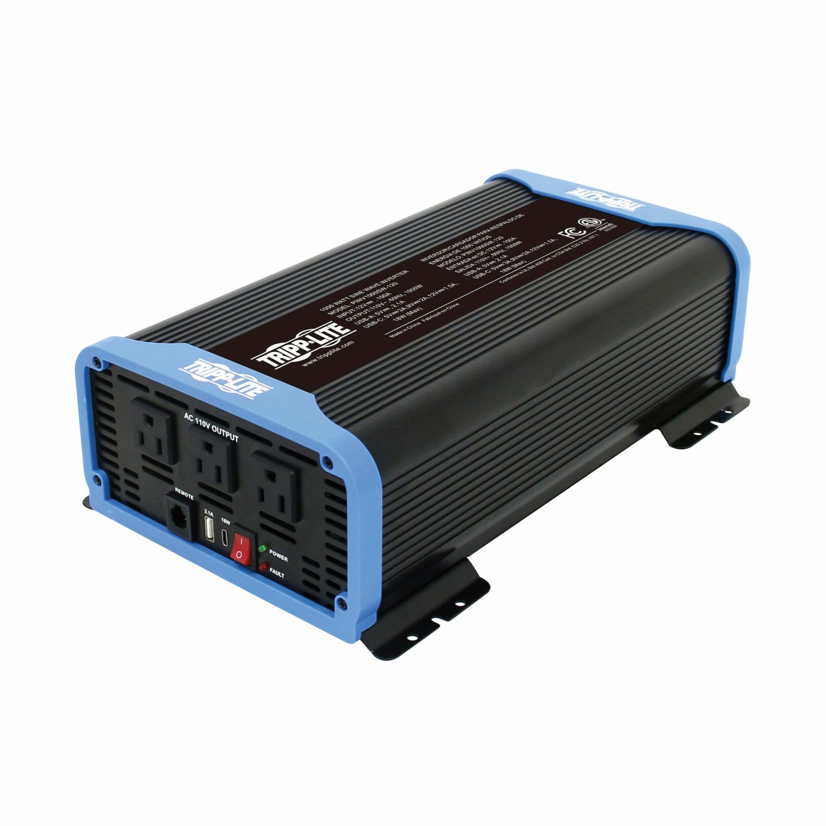 Tripp Lite PINV1500SW-120 Compact Power Inverter, Pure Sine Wave, 1500W Continuous/3000W Peak, 12V DC to 110V AC, 3 Outlets, USB Fast Charging, RoHS (2 Year Warranty)