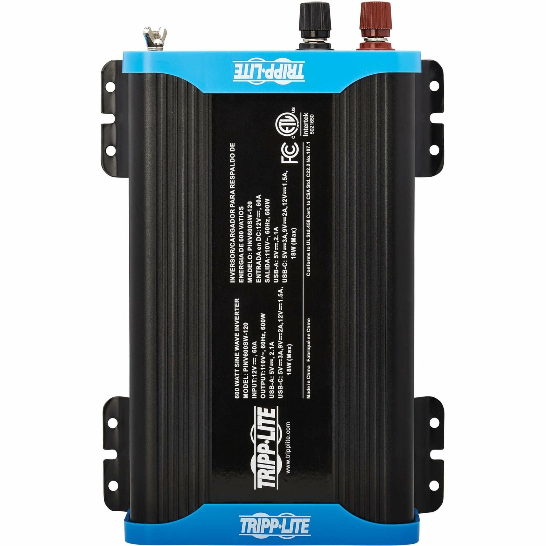 Tripp Lite PINV600SW-120 600W Light-Duty Compact Power Inverter - Pure Sine Wave 2x 5-15R USB Charging