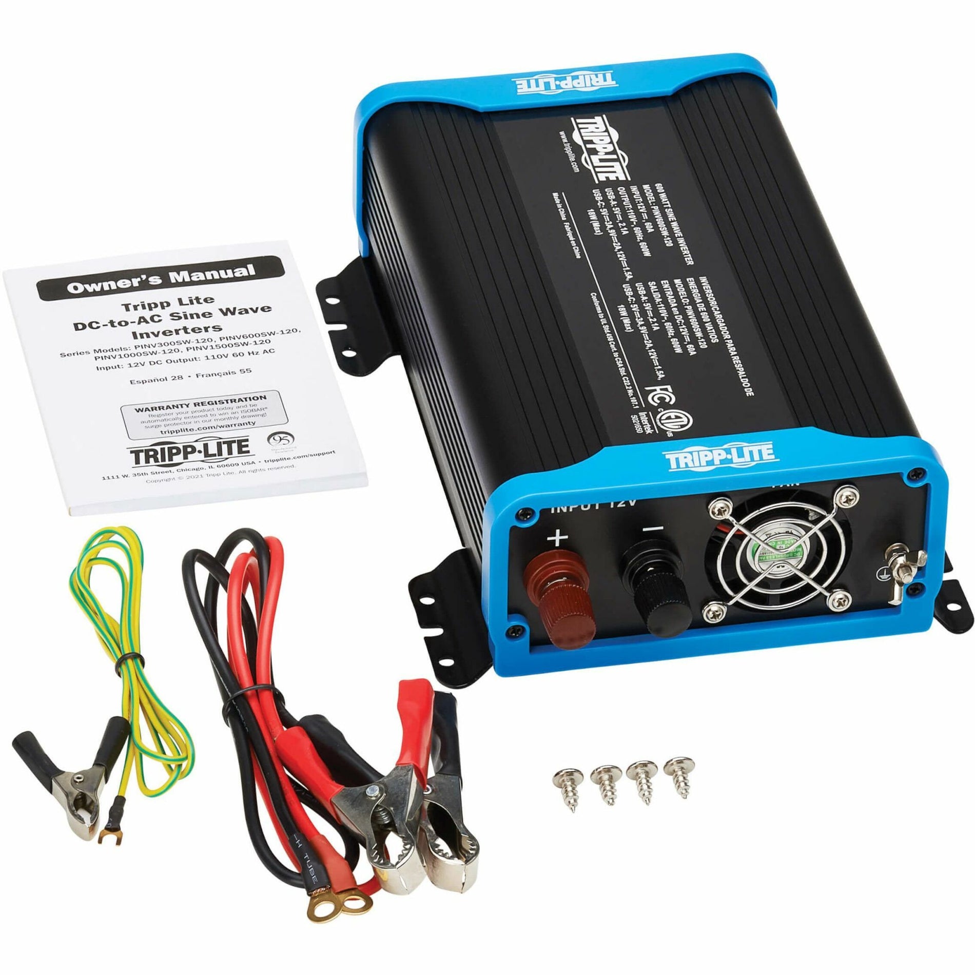 Tripp Lite PINV600SW-120 600W Light-Duty Compact Power Inverter - Pure Sine Wave 2x 5-15R USB Charging