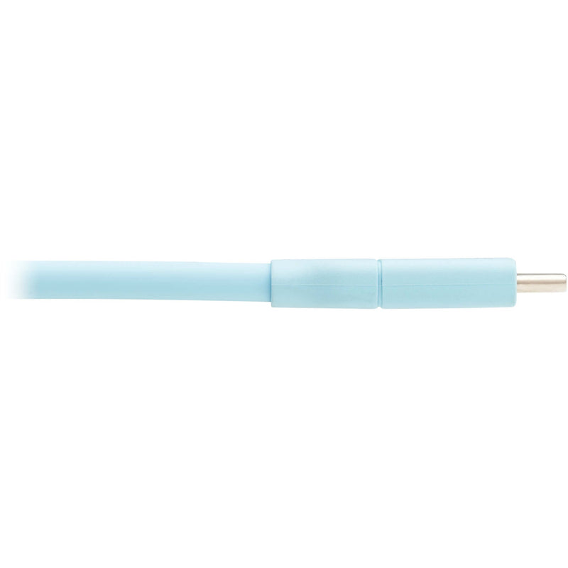 Side view of light blue USB-C cable showing flexible design