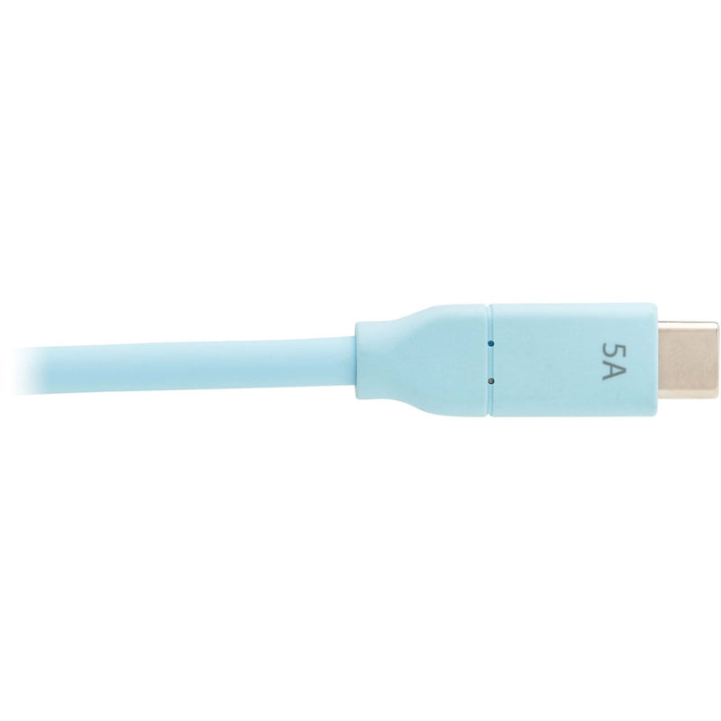 Close-up of 5A marking on light blue USB-C connector