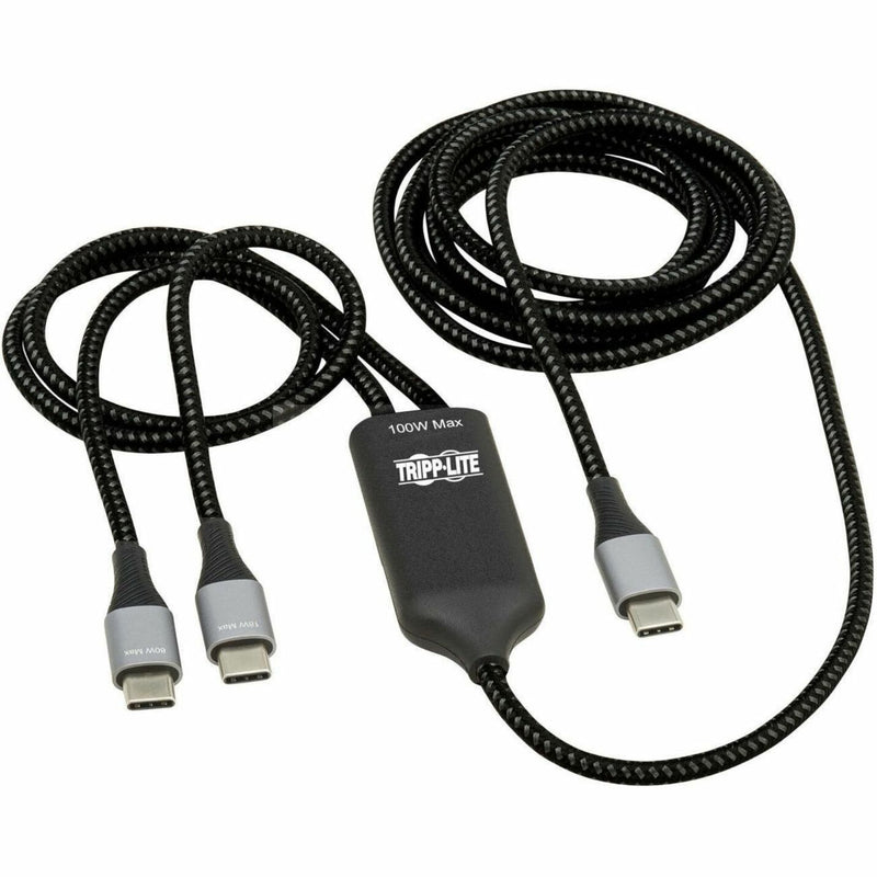 Tripp Lite dual USB-C charging cable with braided black cord and power distribution module