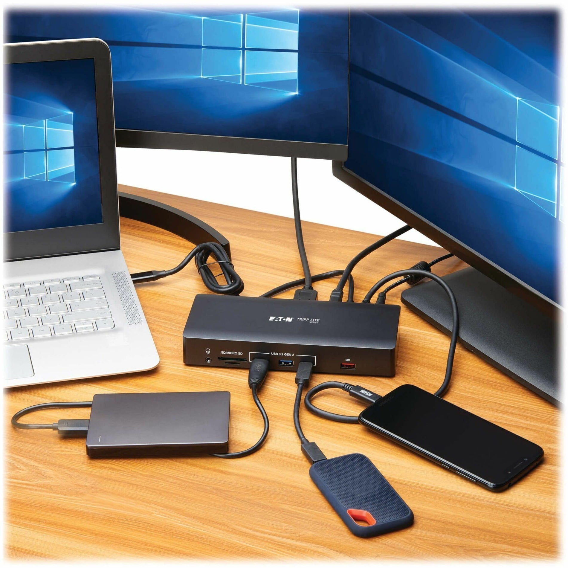 Docking station in use with multiple connected devices in office setting-alternate-image7