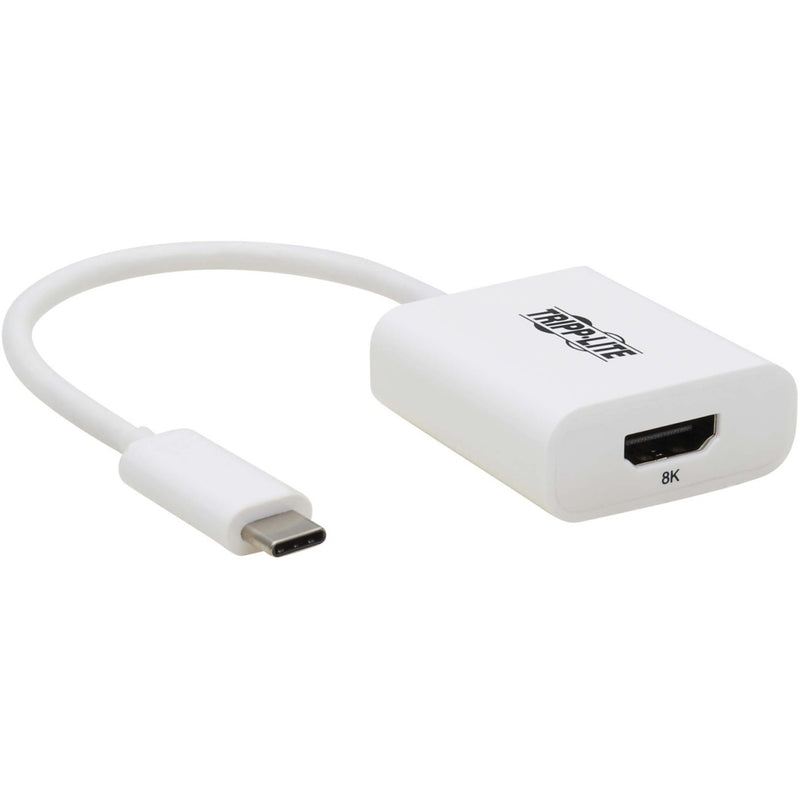 Front view of white Tripp Lite USB-C to HDMI adapter with 8K label