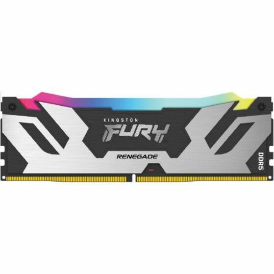 Kingston FURY Renegade DDR5 RAM module featuring white and black heatspreader with RGB lighting strip displaying rainbow colors-alternate-image1