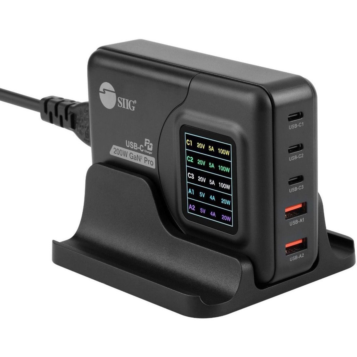 SIIG AC-PW1Y11-S1 GaN PD Charger with Charging Display, 200W Power, USB Type-C Compatible