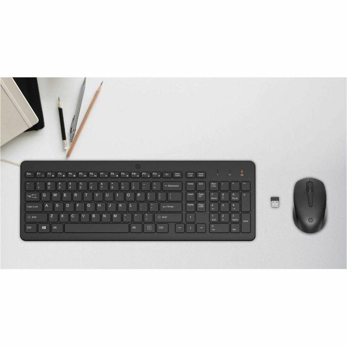 ماوس ولوحة مفاتيح لاسلكية HP 2V9E6AA # ABL 330، مريحة، مؤشر البطارية، لوحة مفاتيح بحجم كامل