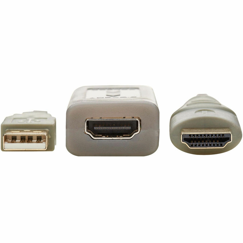 Detailed front view of HDMI extension cable connectors