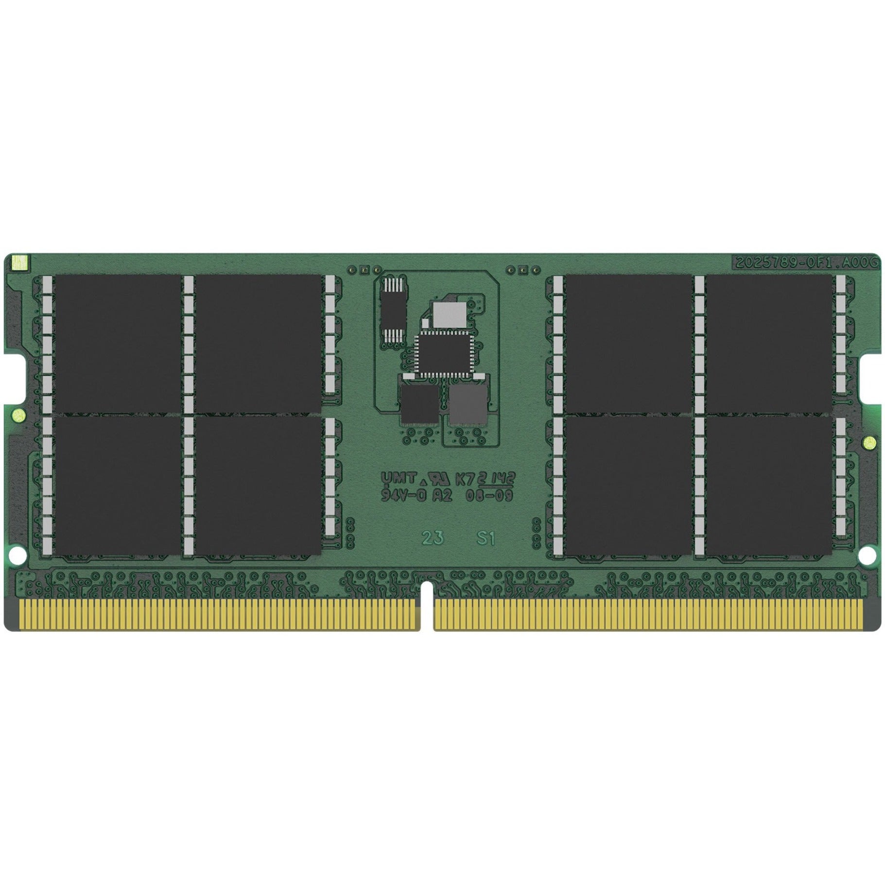 Kingston 32GB DDR5 SODIMM memory module featuring green PCB with black memory chips and gold contacts-alternate-image1