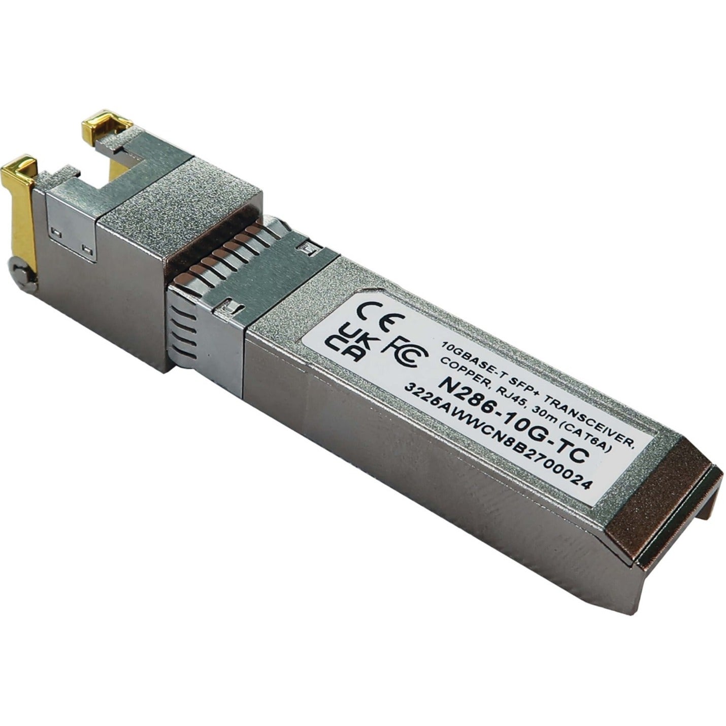 Side view of Tripp Lite N286-10G-TC SFP+ transceiver module showing product labeling and metal housing-alternate-image1