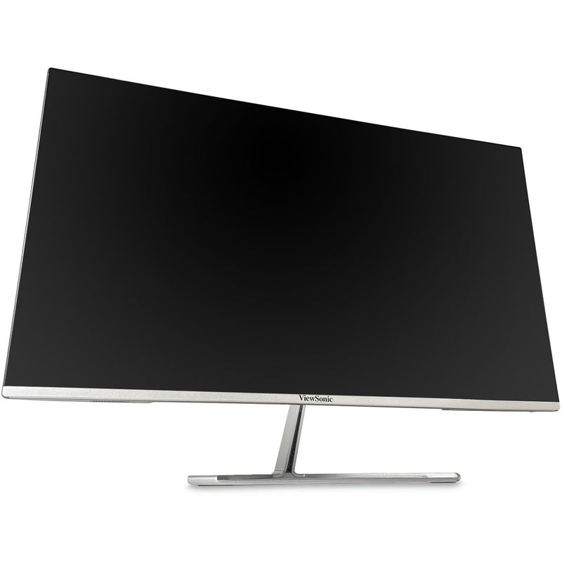 Side angle view of ViewSonic monitor highlighting slim profile and triangular stand design