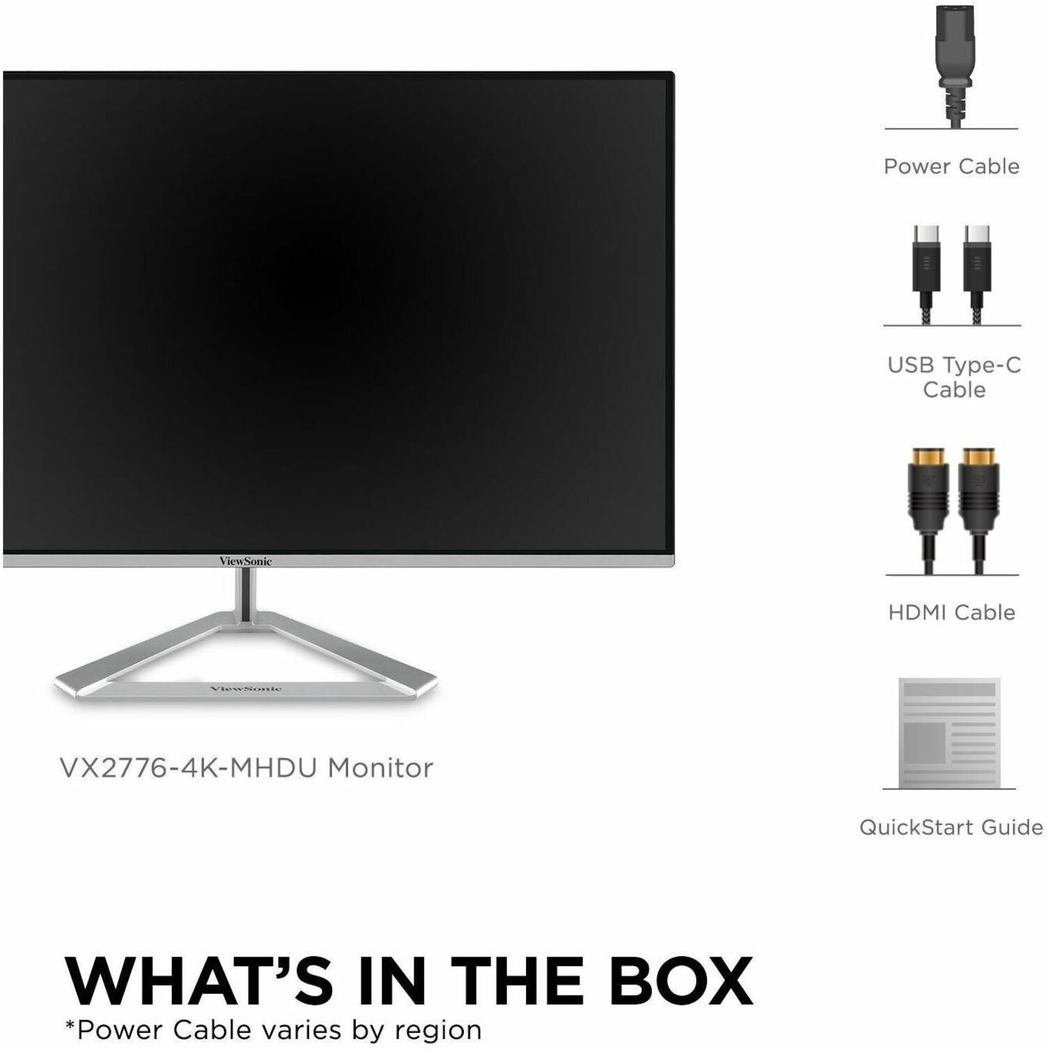 ViewSonic VX2776-4K-MHDU 27" 4K UHD Monitor IPS de Bisel Delgado con USB-C HDMI y DisplayPort Tiempo de Respuesta de 1ms Brillo de 350 Nits 1.07 Mil Millones de Colores. Marca: ViewSonic.