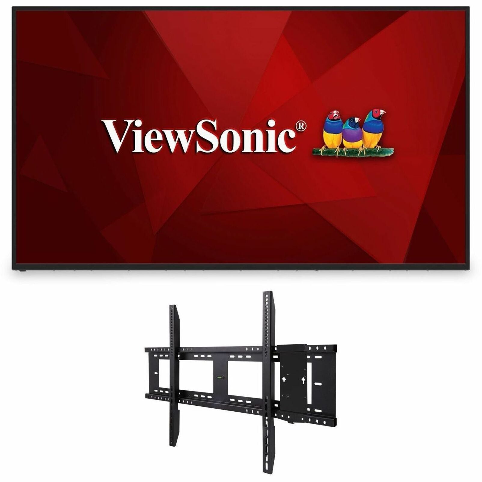 ViewSonic CDE6512-E1 65-inch 4K digital signage display with included wall mount bracket shown against red background-alternate-image1