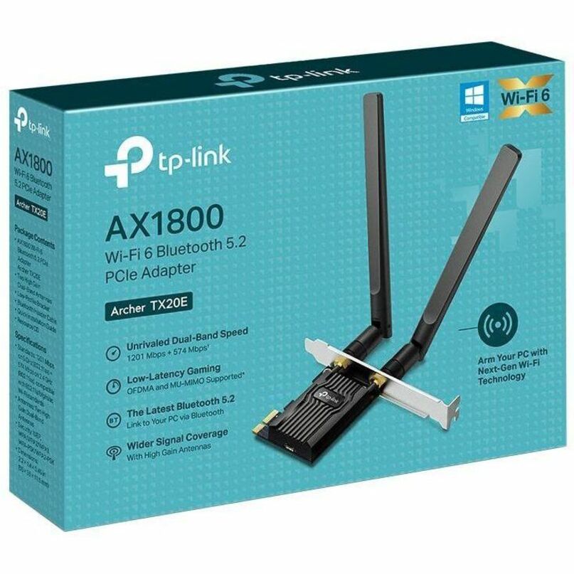TP-Link ARCHER TX20E AX1800 Wi-Fi 6 Bluetooth 5.2 PCIe Adapter Dual Band High Speed MU-MIMO  TP-Link ARCHER TX20E AX1800 Wi-Fi 6 Bluetooth 5.2 PCIe Adattatore Dual Band Alta Velocità MU-MIMO