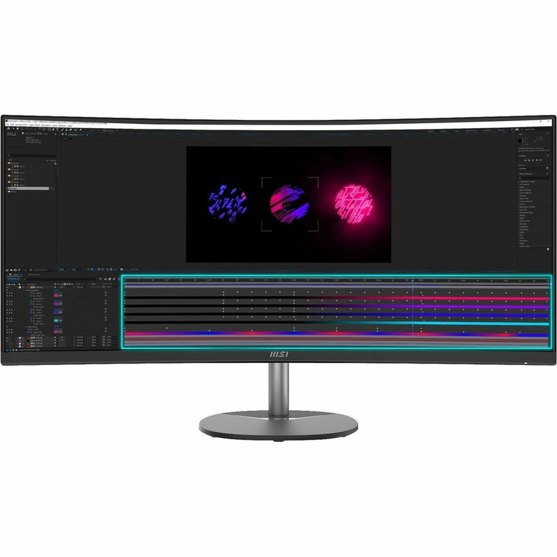 MSI monitor displaying video editing timeline interface with multiple tracks