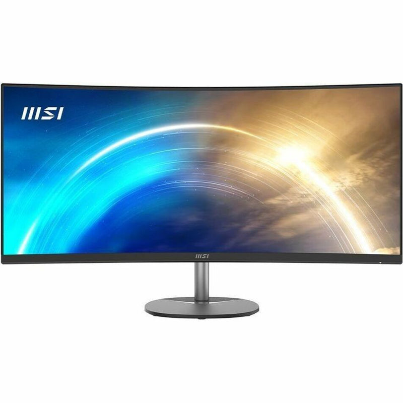 Front view of MSI monitor displaying vivid curved screen content