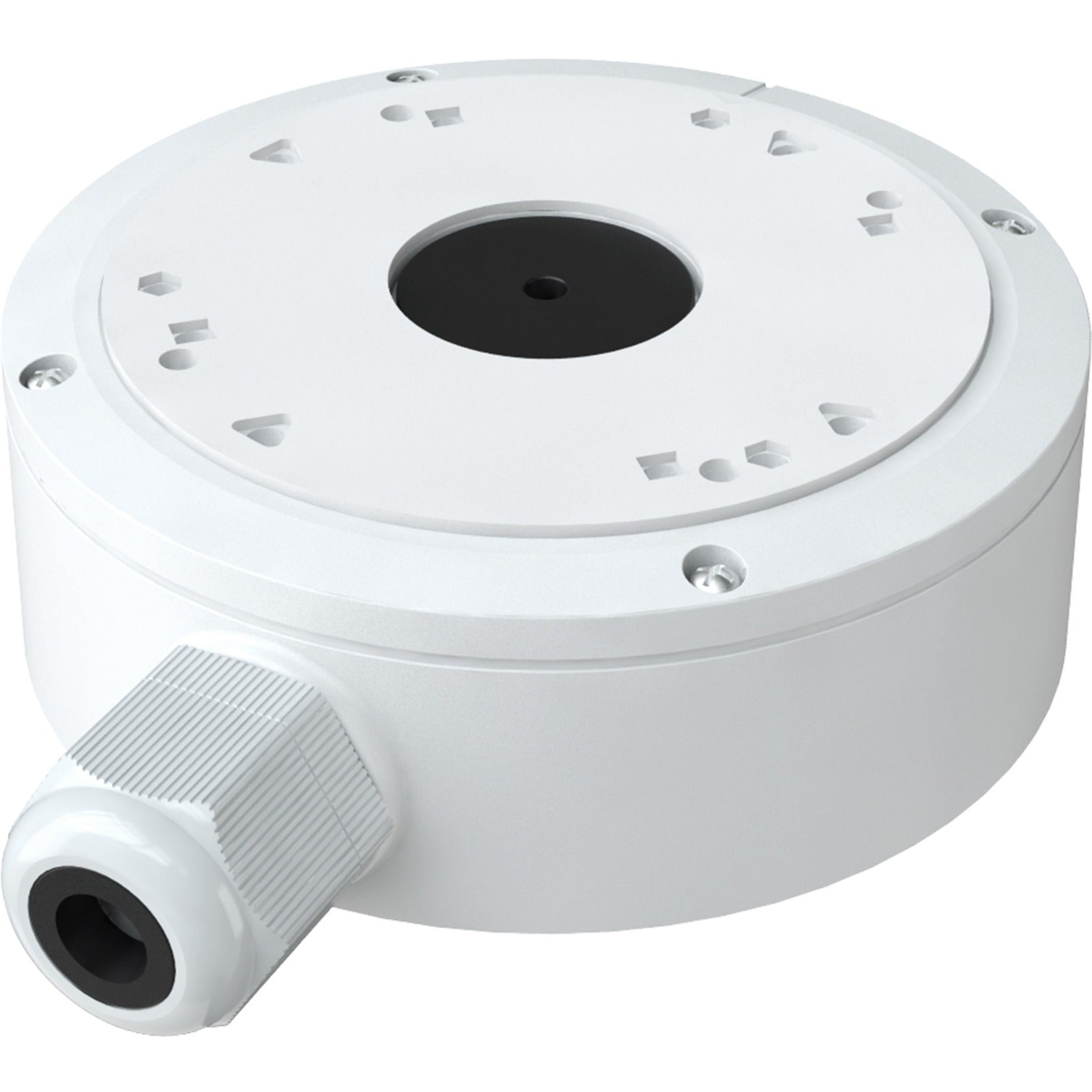 White circular mounting box for network cameras with cable management port and multiple mounting points-alternate-image1