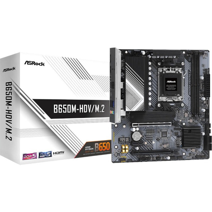 ASRock Gaming Desktop Bundkort B650M-HDV/M.2 Micro ATX AMD Ryzen 7 DDR5 SDRAM 64GB Hukommelse PCI Express 4.0 HDMI 2.1 Thunderbolt 4 RAID Understøttet