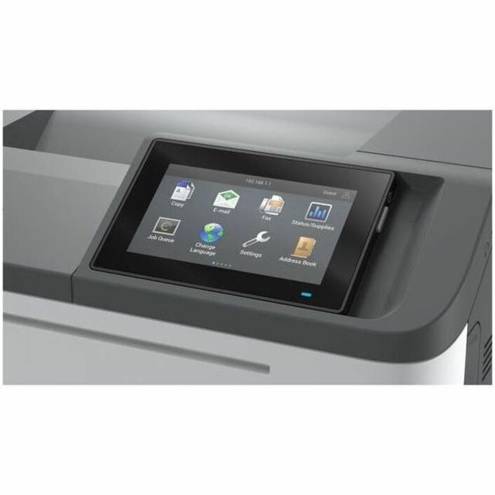 Detailed view of Lexmark CS632dwe touchscreen display showing menu interface