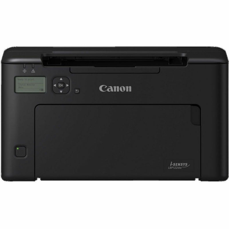 Direct front view of Canon LBP122dw printer control panel and LCD display