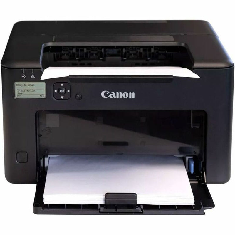 Front view of Canon LBP122dw printer with paper tray open showing loading mechanism