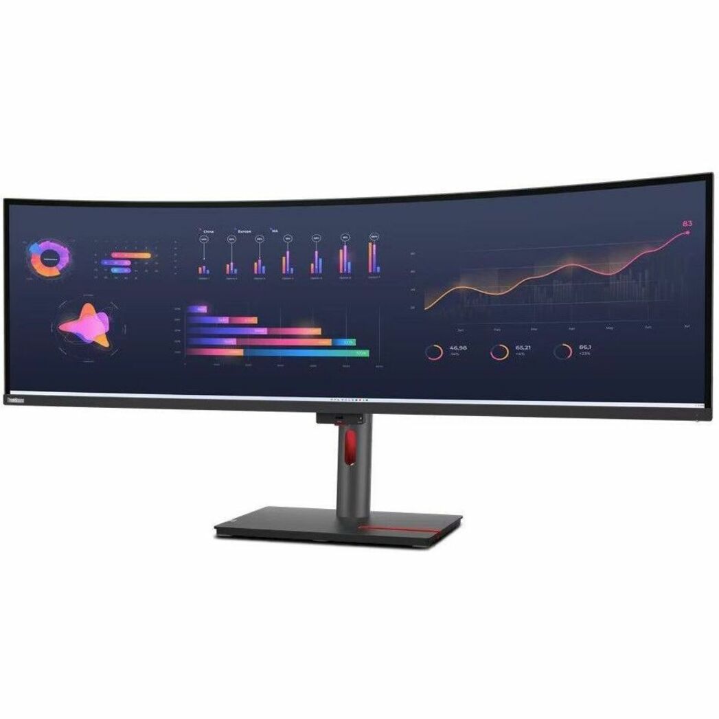 Lenovo ThinkVision P49w-30 ultrawide monitor displaying colorful data analytics dashboard with graphs and charts-alternate-image1