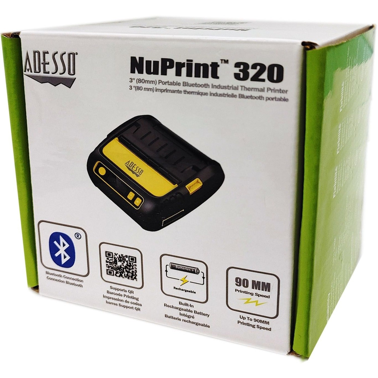 Adesso NUPRINT320B NuPrint 320B Direct Thermal Printer, Mobile, Portable, Compact, Bluetooth