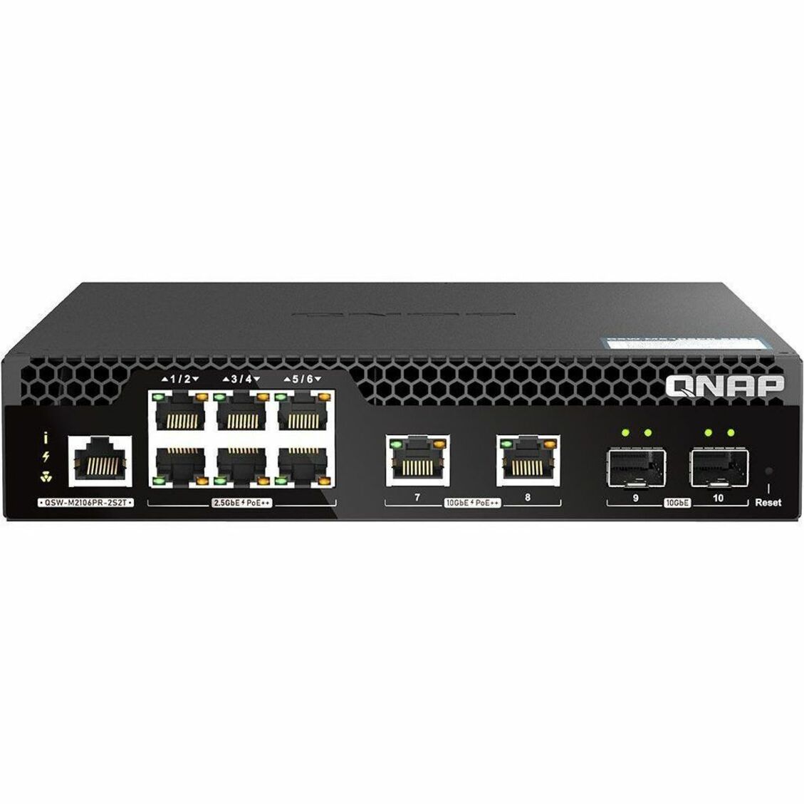 QNAP QSW-M2106PR-2S2T Managed Layer 2 Ethernet Switch, 8-Port PoE++ with 2x10GbE & 6x2.5GbE Ports, 310W Power Budget, SFP+ Fiber Support, Rack-mountable (2 Year Warranty)