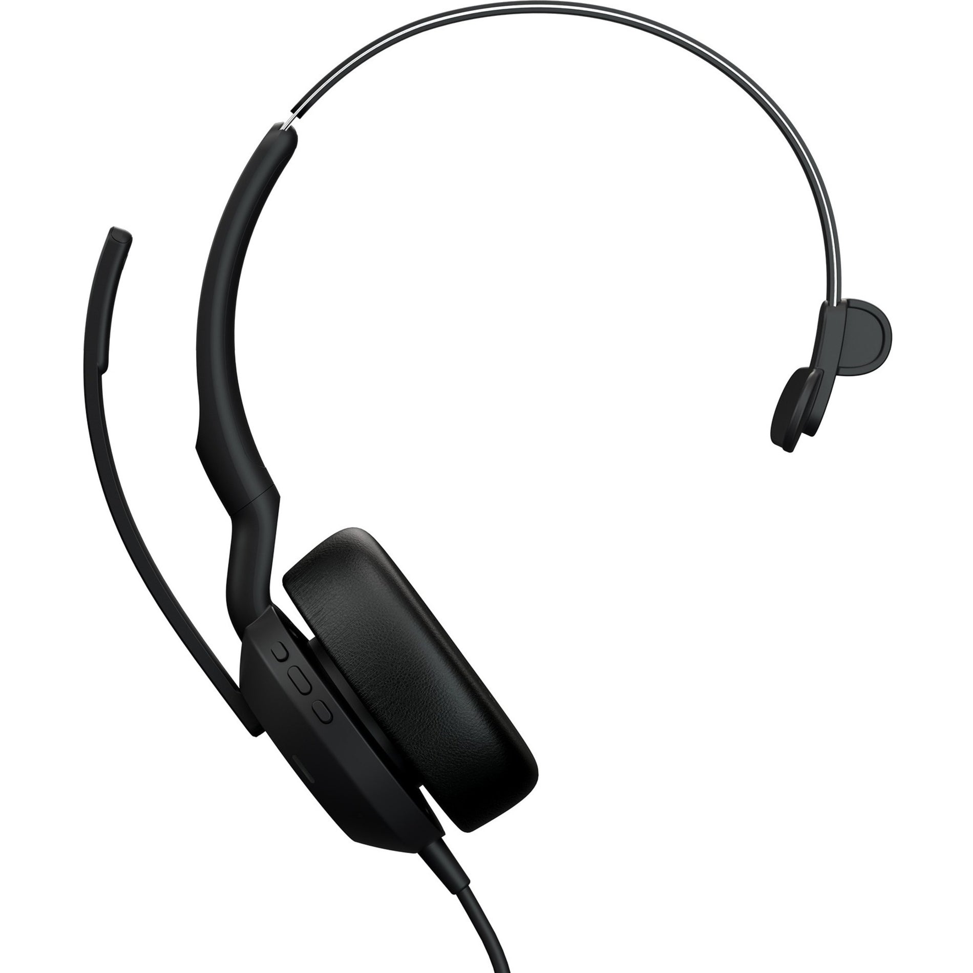 Angled view of Jabra Evolve2 50 headset highlighting comfortable ear cushions and headband design-alternate-image2