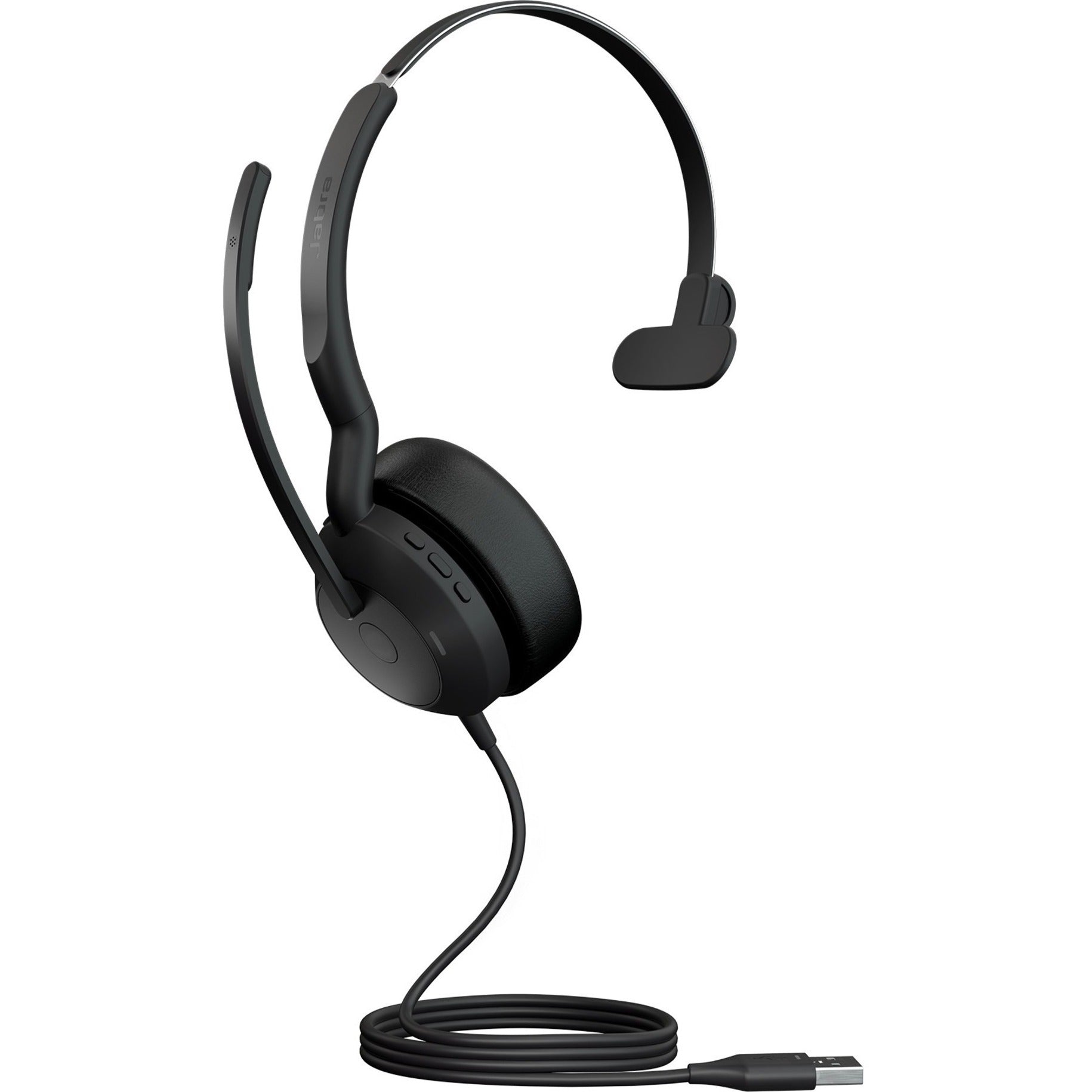 Side view of Jabra Evolve2 50 monaural headset with boom microphone and USB-A cable connection-alternate-image1