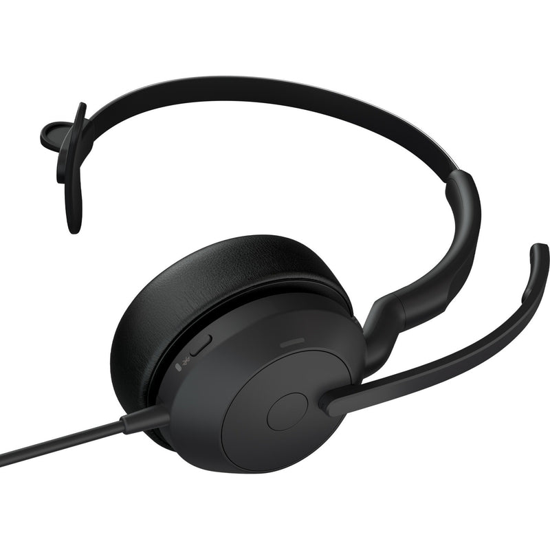 Close-up view of Jabra Evolve2 50 headset showing integrated control buttons and premium finish