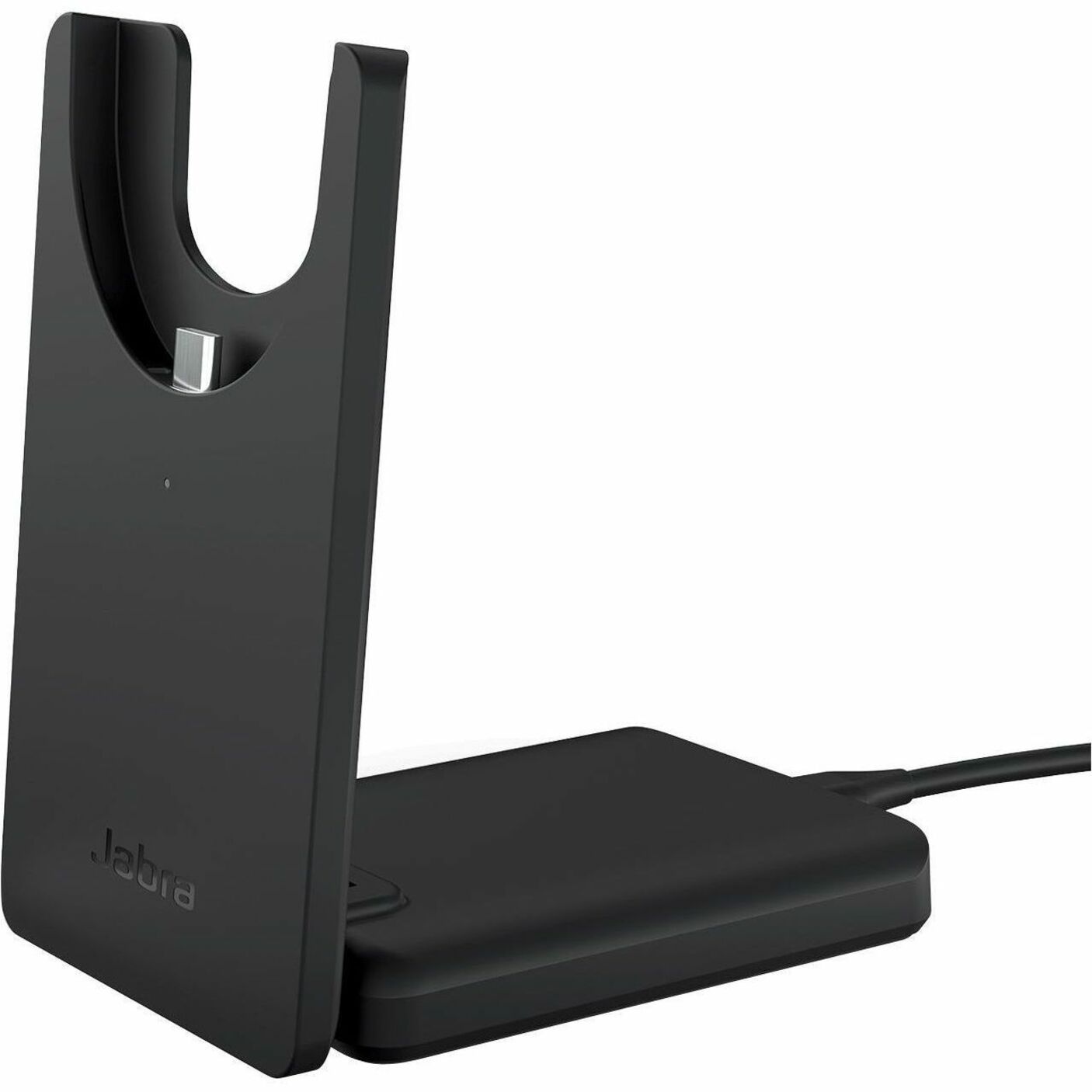 Side view of Jabra Evolve2 55 Deskstand showing U-shaped design with integrated charging connector-alternate-image1