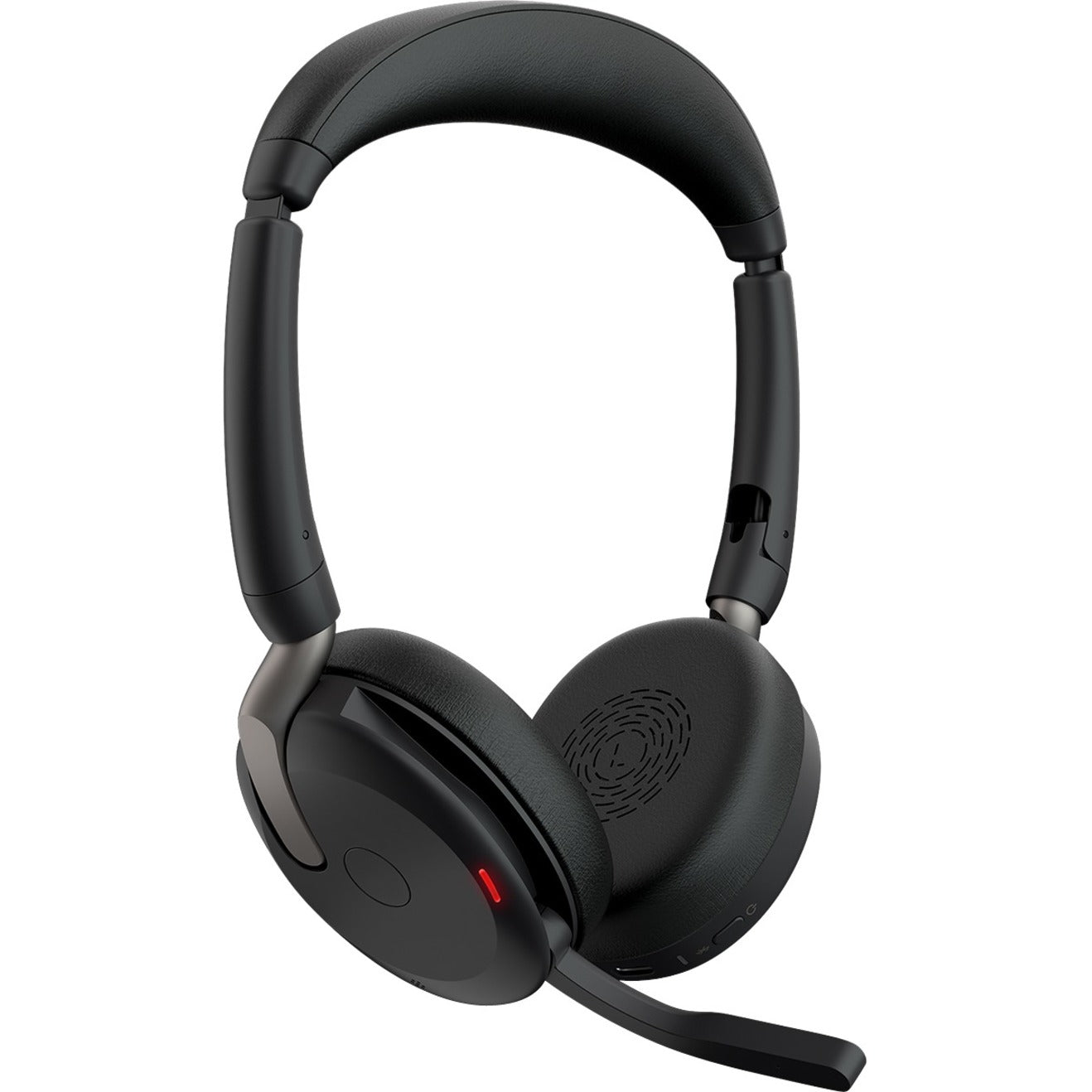 Jabra Evolve2 65 Flex wireless headset in matte black with boom microphone, shown from side angle-alternate-image1