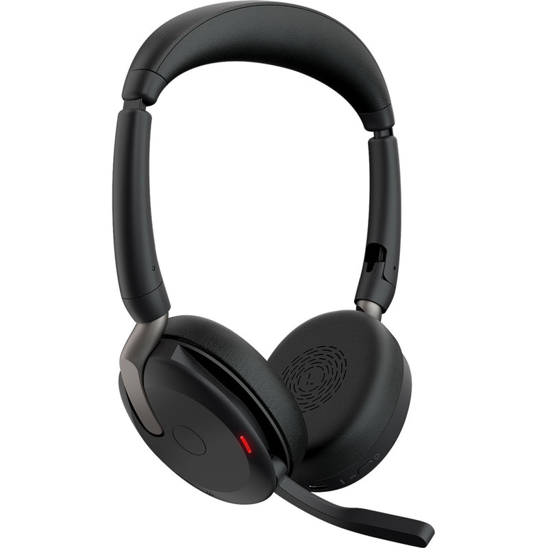 Jabra Evolve2 65 Flex wireless headset with boom microphone shown in profile view