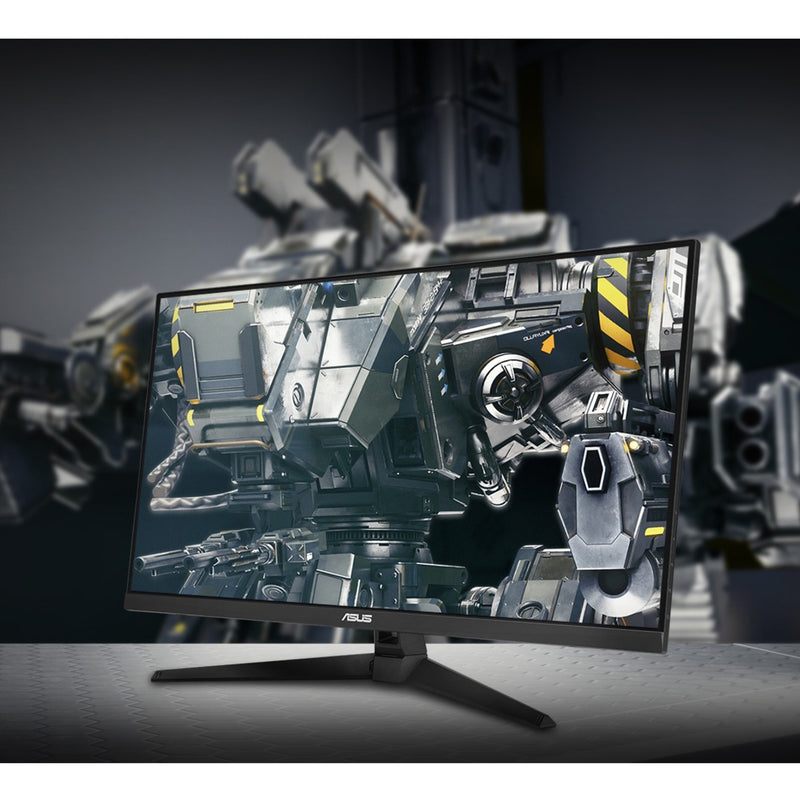 ASUS TUF Gaming monitor displaying detailed mechanical gaming scene