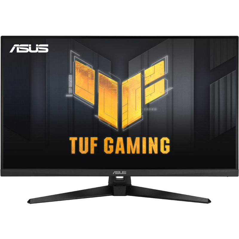 Direct front view of ASUS TUF Gaming monitor with illuminated TUF Gaming logo