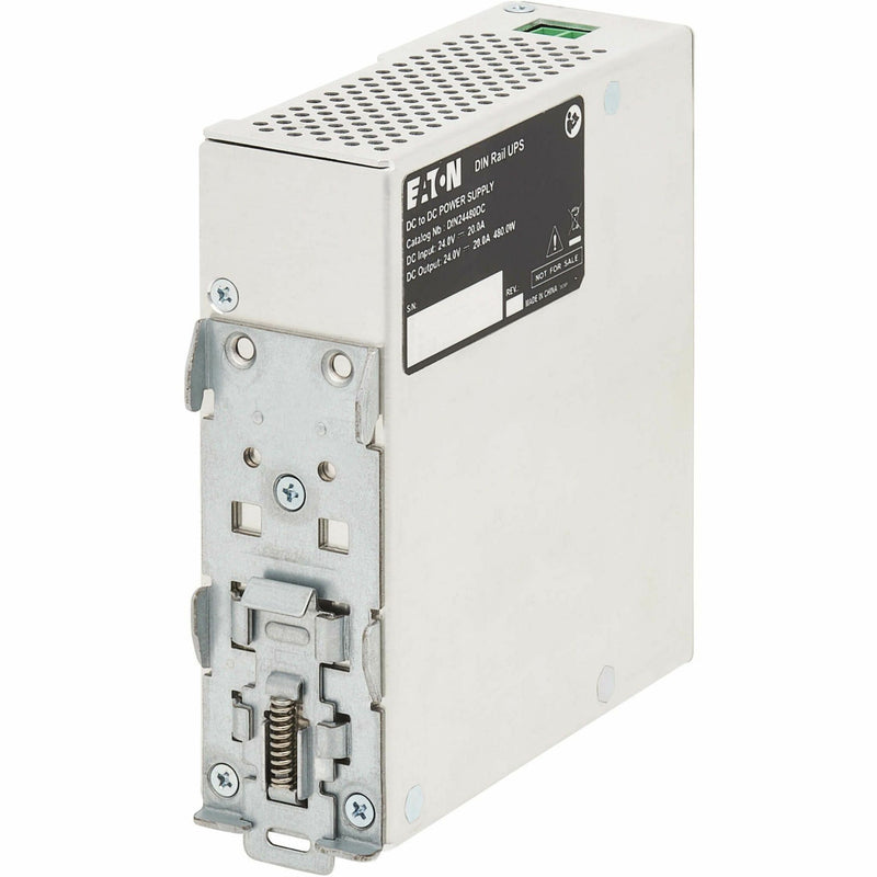 Rear view of Eaton DIN24480DC UPS showing DIN rail mounting system